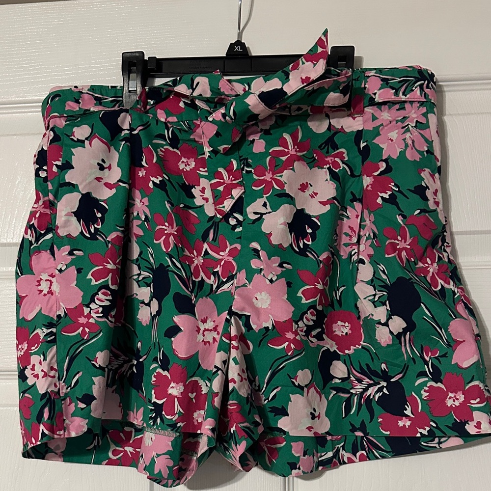 J. Crew High Waist Floral Shorts - Green and Pink